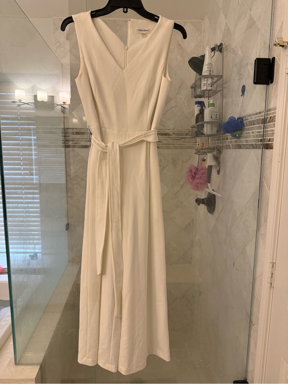 CALVIN KLEIN White V-Neck Tie-Waist Maxi Dress